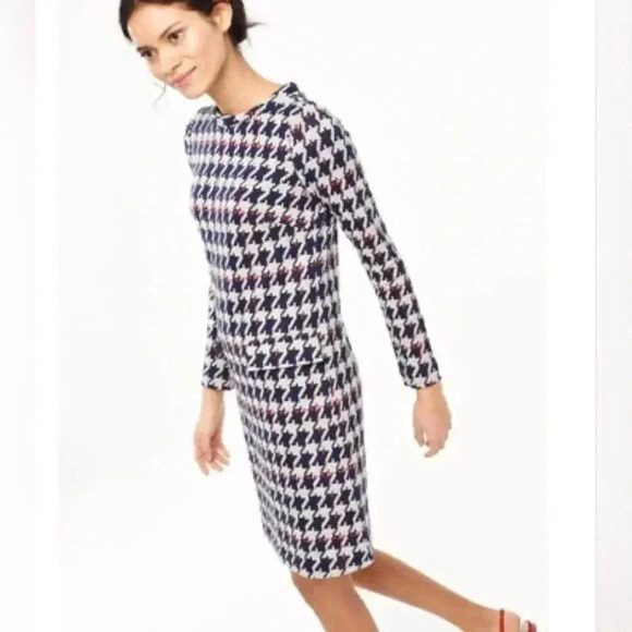 Boden Houndstooth Jacquard Blue Pink Retro Sixties Dress Size 4 - Picture 9 of 9